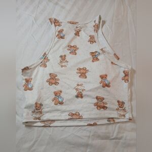 Cute Teddy Bear Print Crop Tank Top